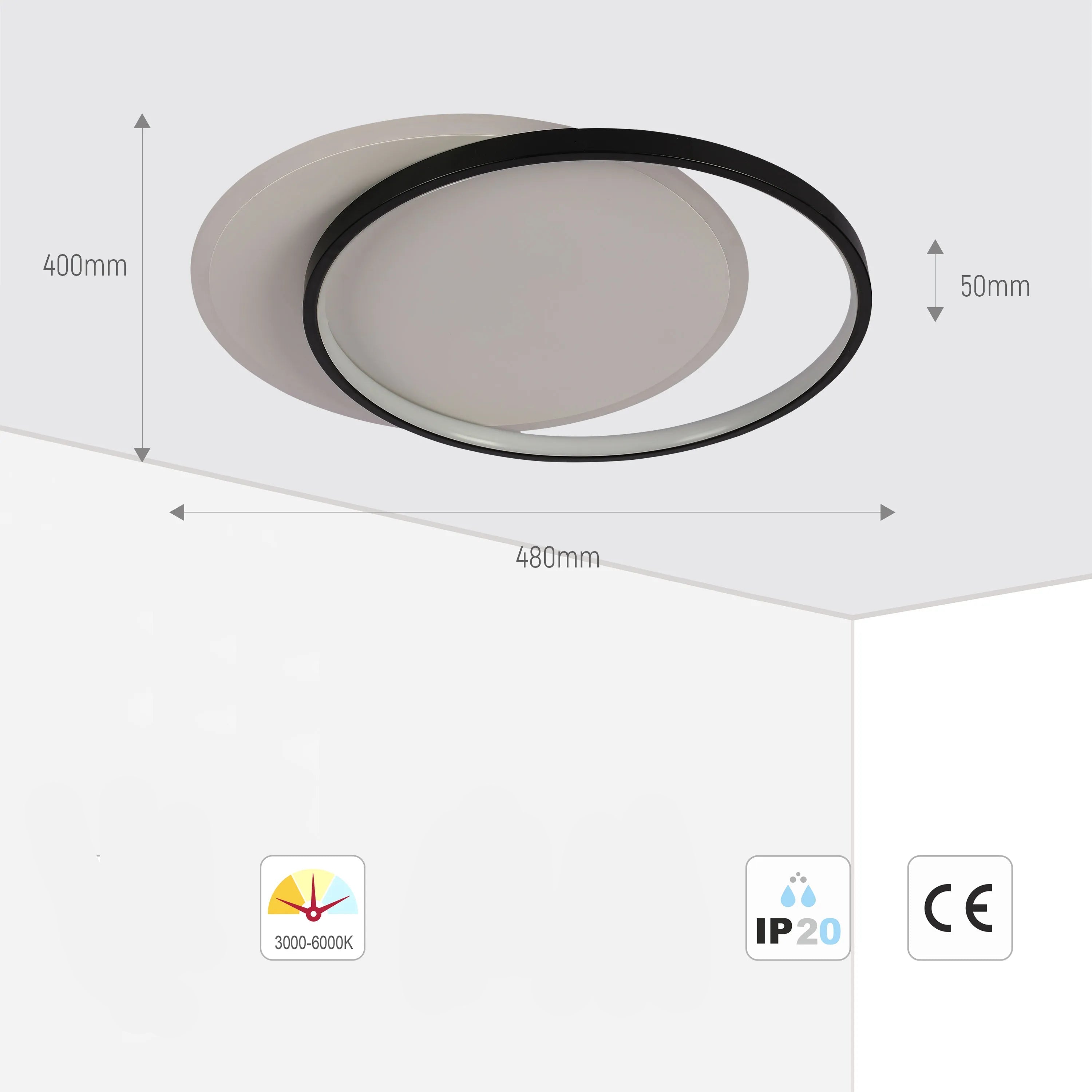 Lámpara de Techo LED de Doble Aro, CCT, Montaje al Ras, TEKLED