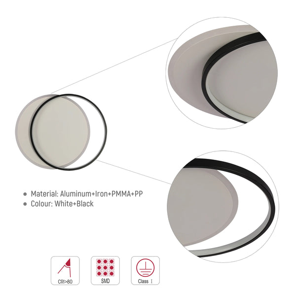 Lámpara de Techo LED de Doble Aro, CCT, Montaje al Ras, TEKLED