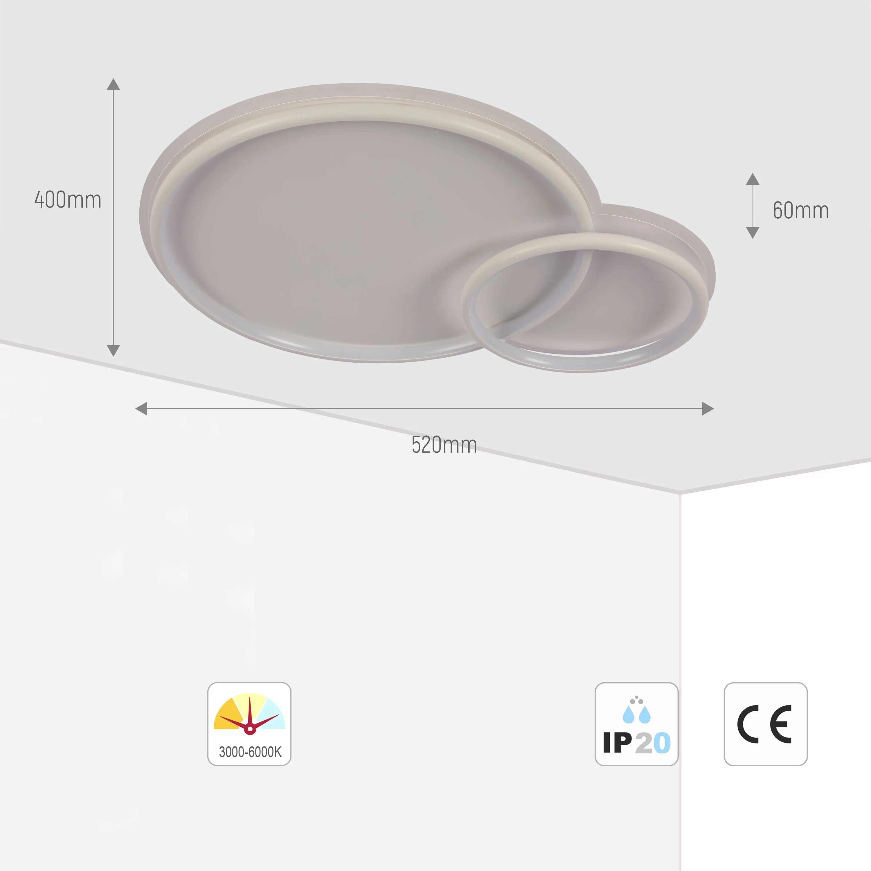 Lámpara de Techo LED de Doble Aro, CCT, Montaje al Ras, TEKLED