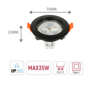 Tamaño y especificaciones técnicas del Downlight Empotrado Fijo Eclipse GU10-143-03990