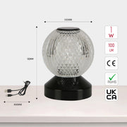 Lámpara LED esférica recargable, perfecta para mesas de noche en decoraciones modernas y minimalistas.