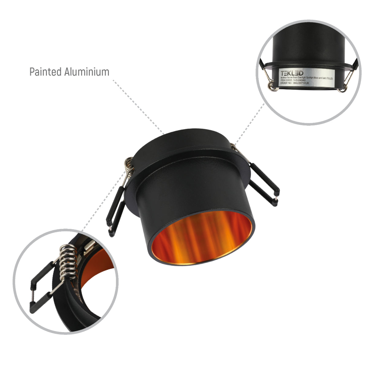 Aplique empotrado de aluminio con detalles en cobre, ideal para iluminación moderna en espacios como cocinas o salas de estar.
