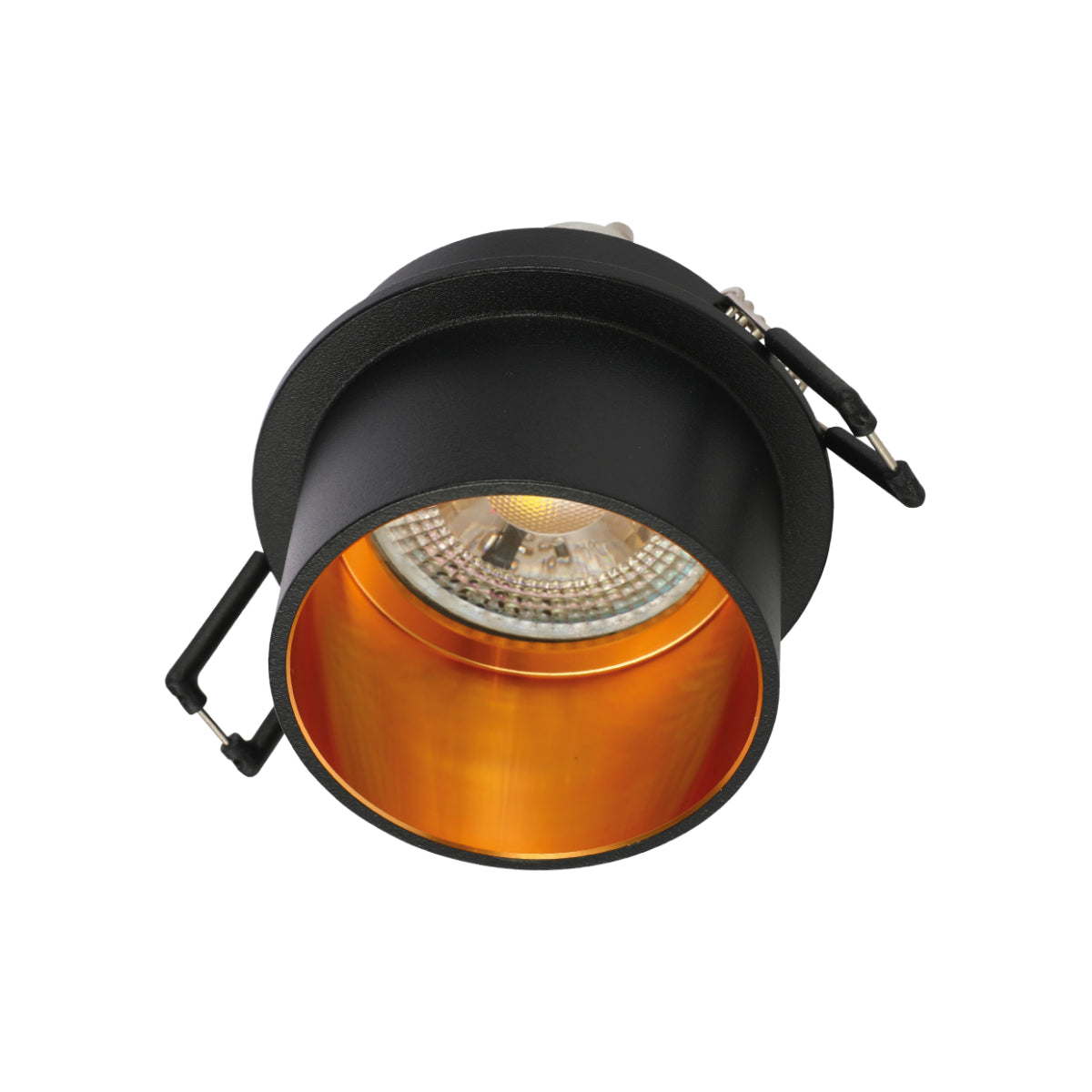 Luz empotrable de aluminio con acento en cobre, ideal para cocinas y espacios modernos. Diseño elegante y funcional.