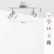 Size and specs of 2 Way Skurupp Rod Spotlight with GU10 Fitting Chrome White | TEKLED 172-03098
