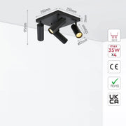 Size and specs of 4 Way Virmo Long Tray Spotlight with GU10 Fitting Black | TEKLED 172-03094