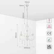 Size and tech specs of Gallardos Minimal Chandelier Ceiling Light with Crystal Beads | TEKLED 152-171800