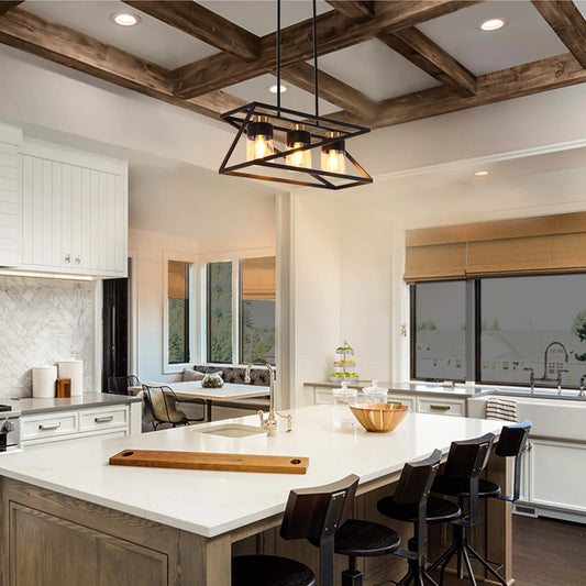 Lámpara de Techo Colgante Geométrica Negra y Dorada de 3 o 5 Luces