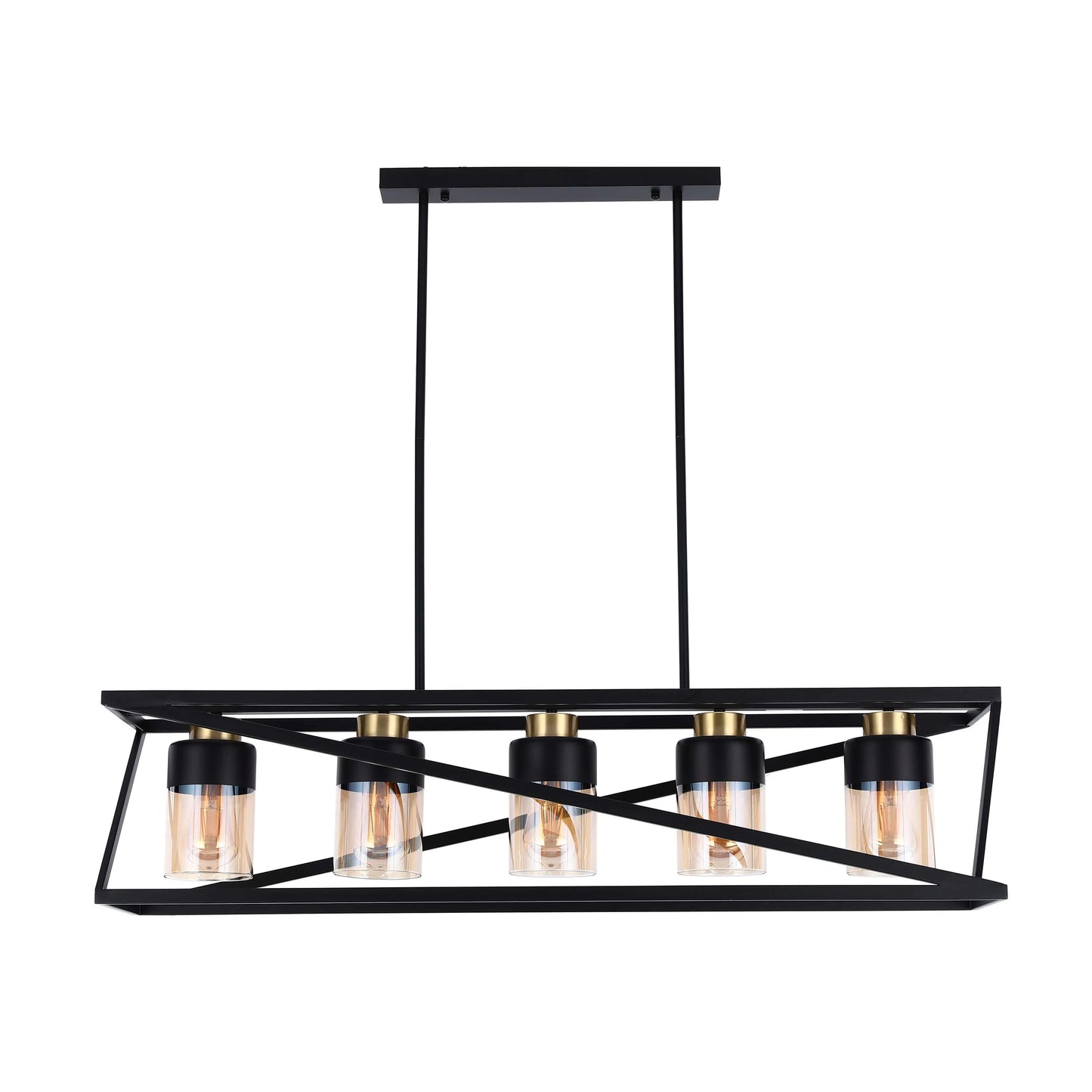 Lámpara de Techo Colgante Geométrica Negra y Dorada de 3 o 5 Luces