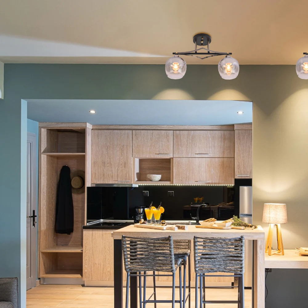 Interior application of Geometric Starburst Faded Smoky Grey Globe Black & Bronze Ceiling Light | TEKLED 159-179983