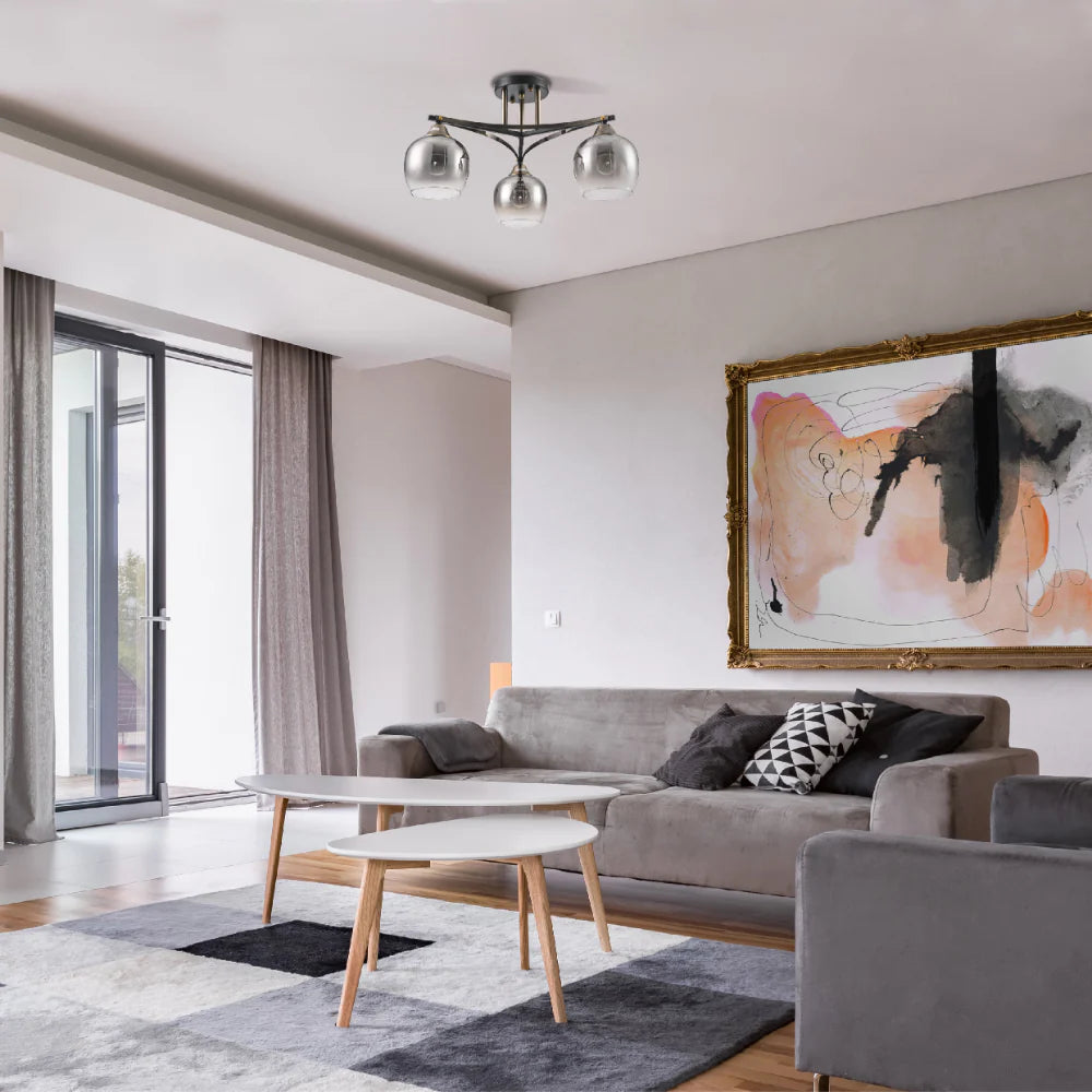 Interior use of Geometric Starburst Faded Smoky Grey Globe Black & Bronze Ceiling Light | TEKLED 159-179984