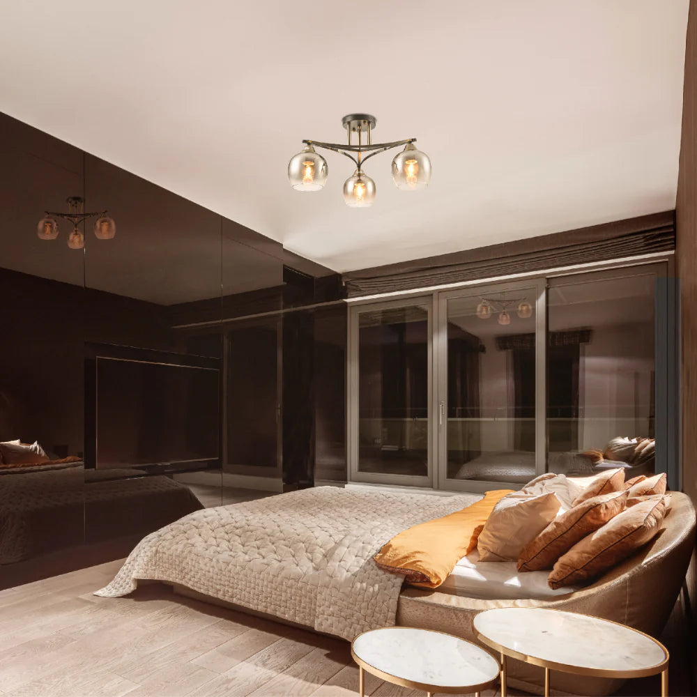 Living room kitchen bedroom use of Geometric Starburst Faded Smoky Grey Globe Black & Bronze Ceiling Light | TEKLED 159-179984