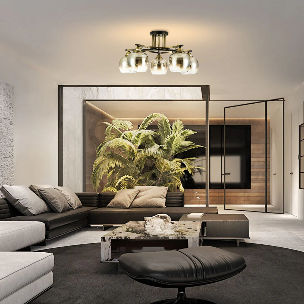 Living room kitchen bedroom use of Geometric Starburst Faded Smoky Grey Globe Black & Bronze Ceiling Light | TEKLED 159-179985