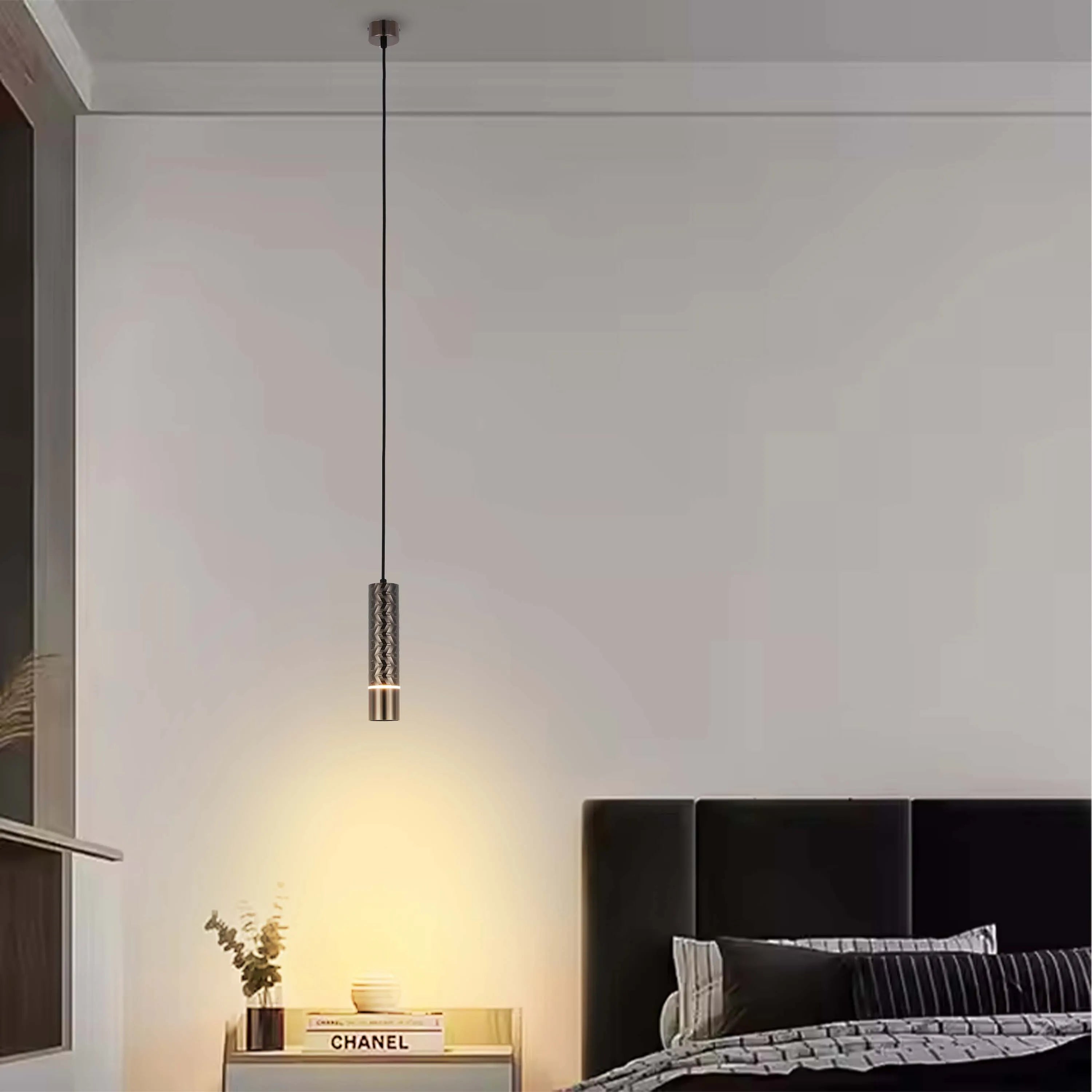 Lámpara colgante con textura geométrica - Portalámparas GU10, regulable, altura 240 mm