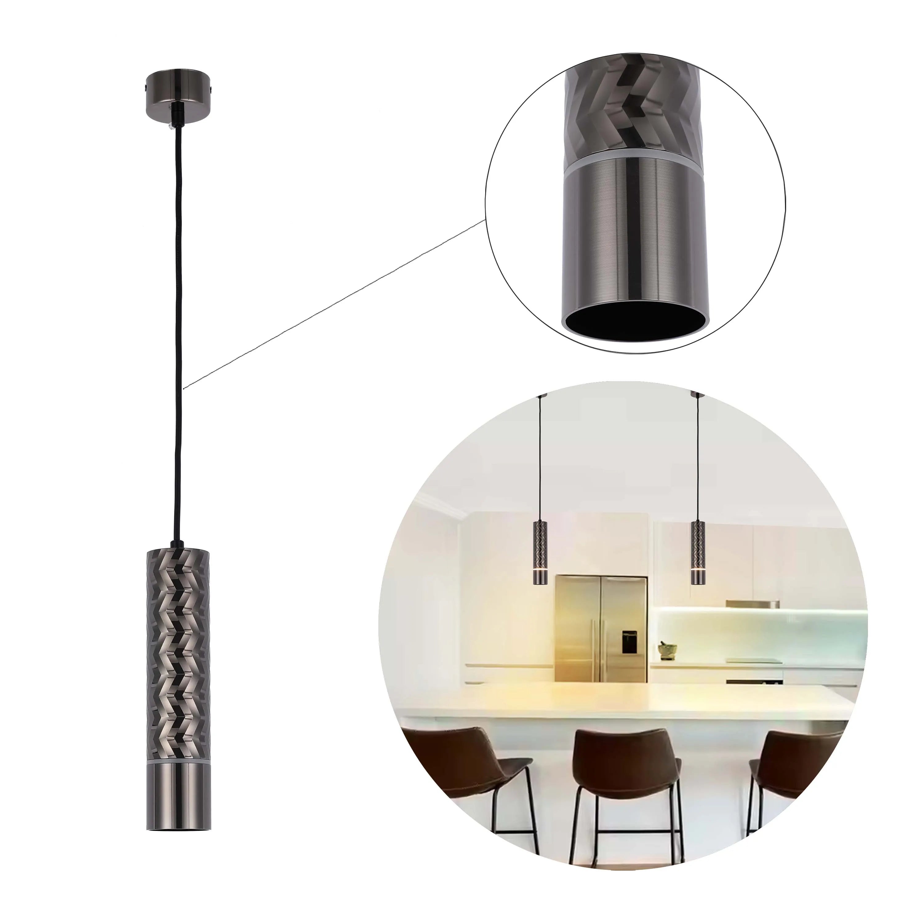 Lámpara colgante con textura geométrica - Portalámparas GU10, regulable, altura 240 mm