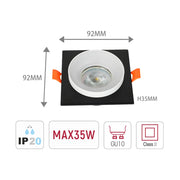 Tamaño y especificaciones técnicas del Downlight Empotrado Fijo GU10 Glare Guard-143-03432