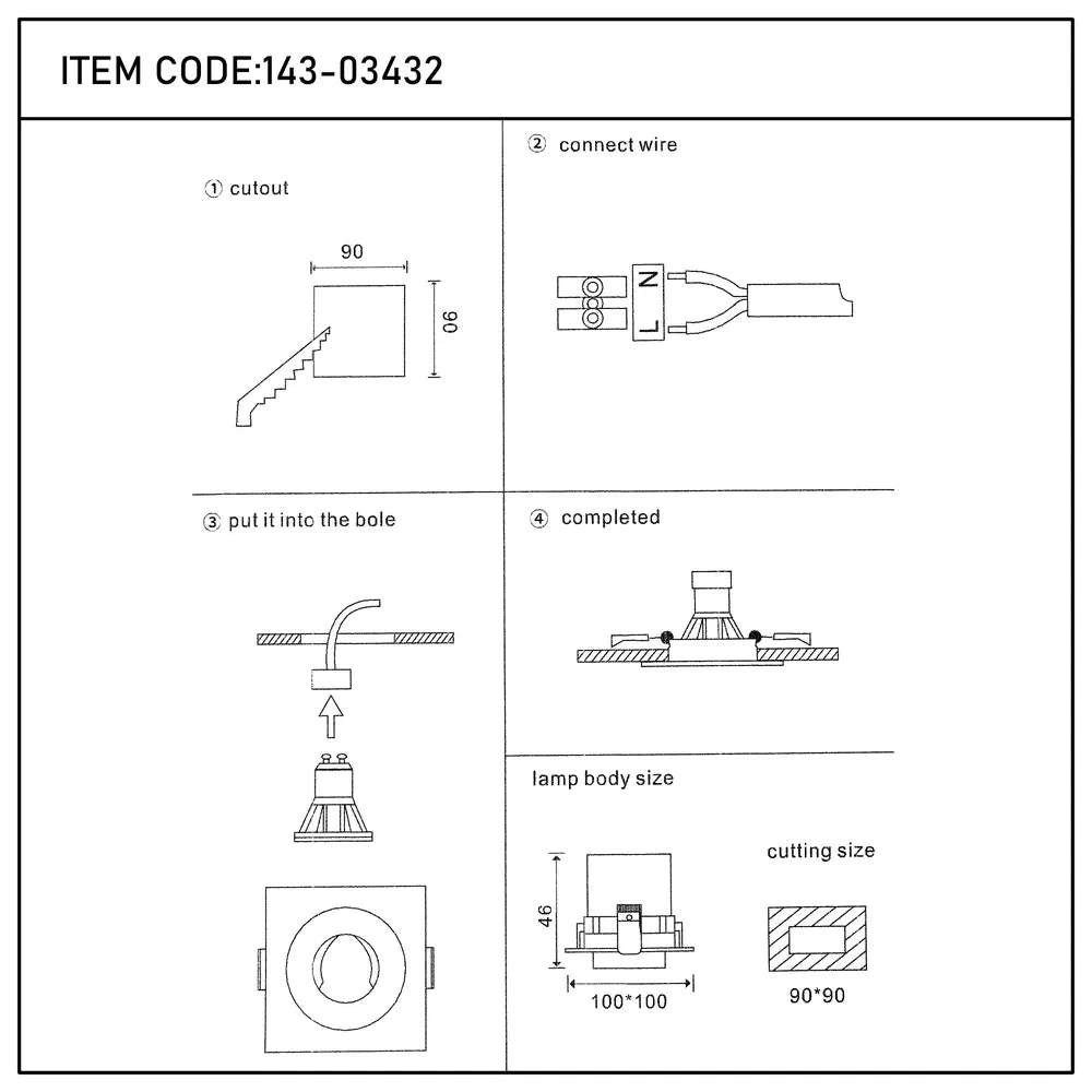 Manual de usuario para Downlight Empotrado Fijo GU10 Glare Guard-143-03432