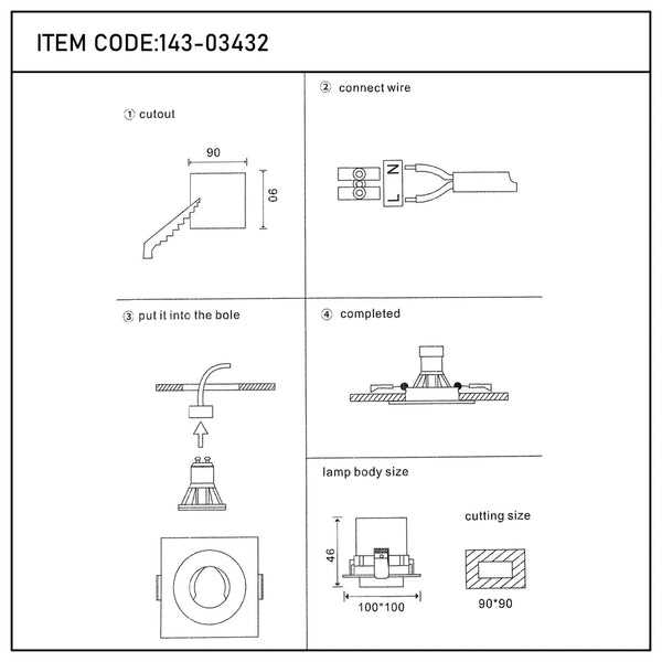 Manual de usuario para Downlight Empotrado Fijo GU10 Glare Guard-143-03432