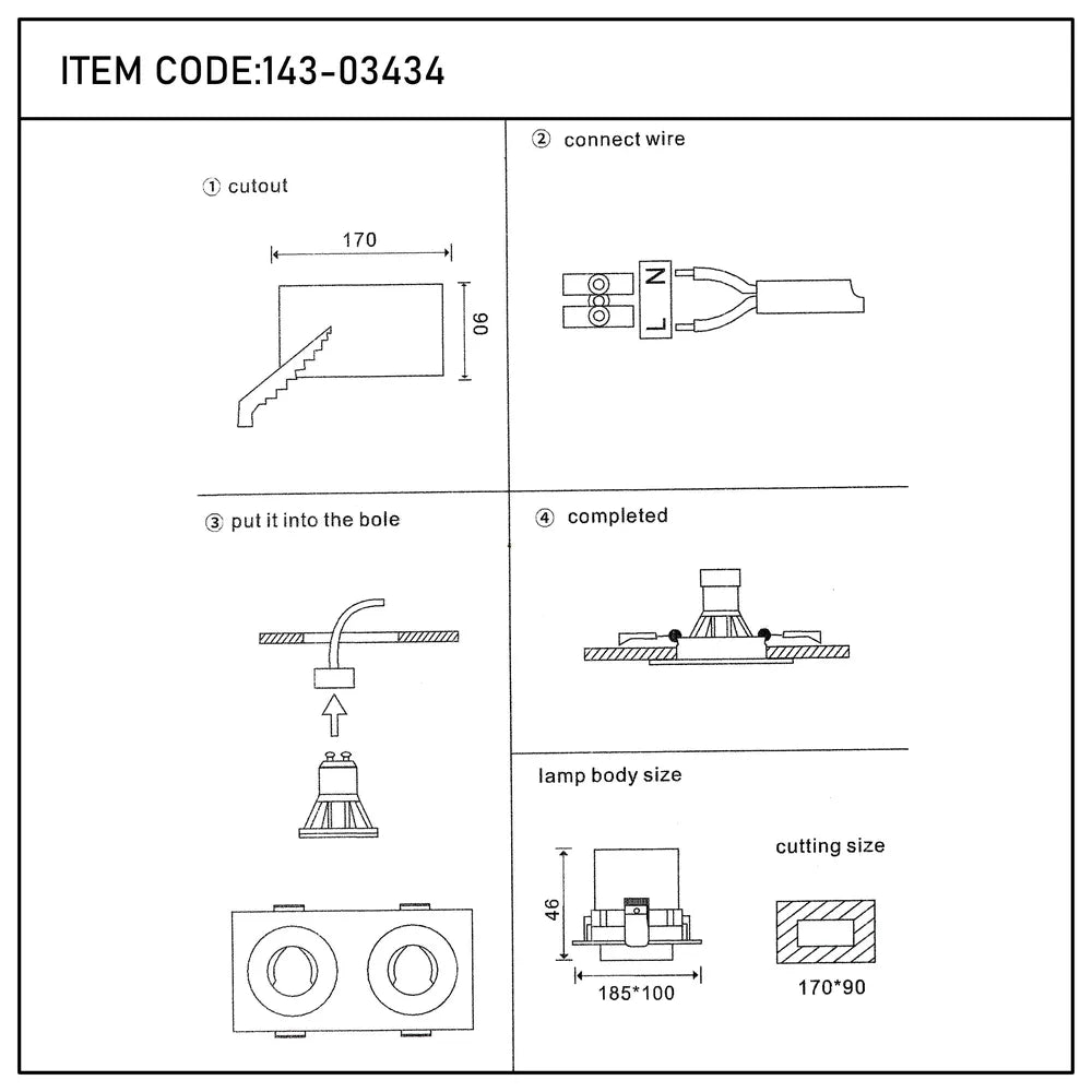 Manual del usuario para Luz empotrada fija GU10 Downlight Glare Guard-143-03434