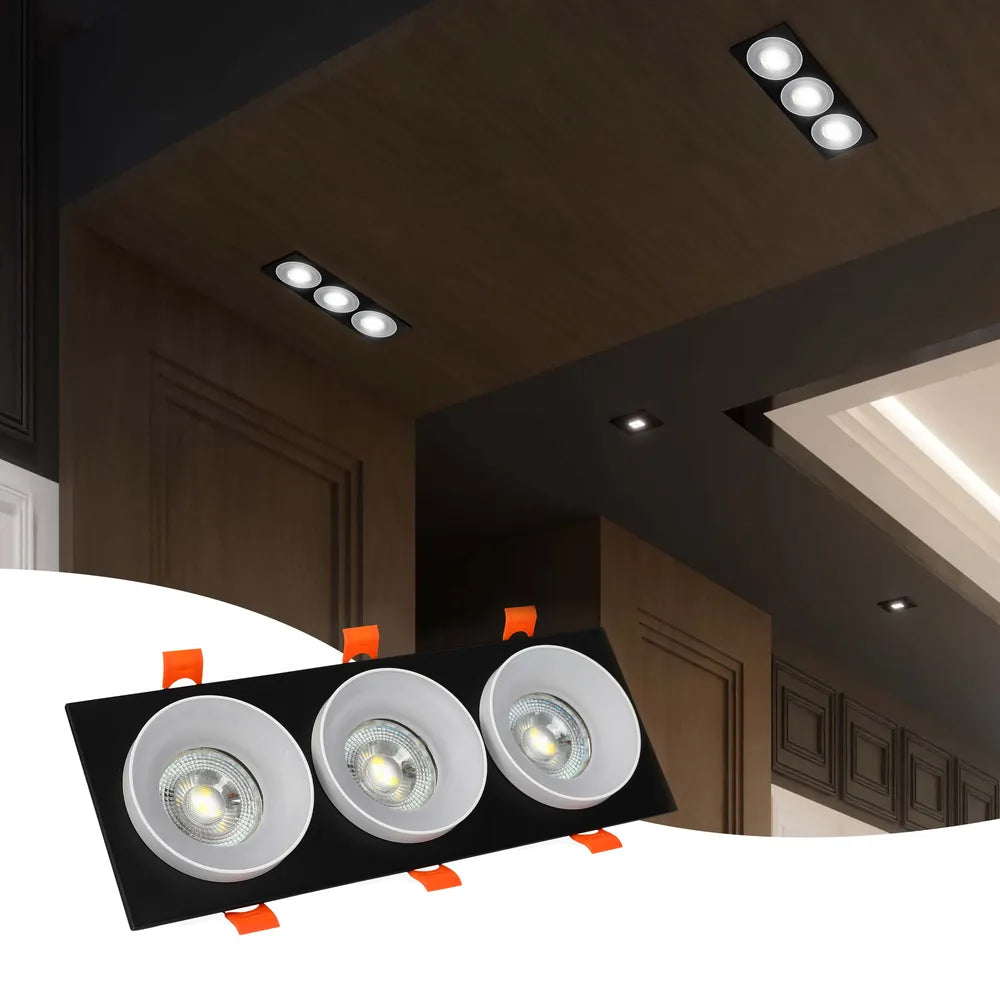 Elegante luminaria empotrable GU10 en una cocina moderna, mejorando la decoración contemporánea con iluminación focalizada y un diseño elegante.143-03436