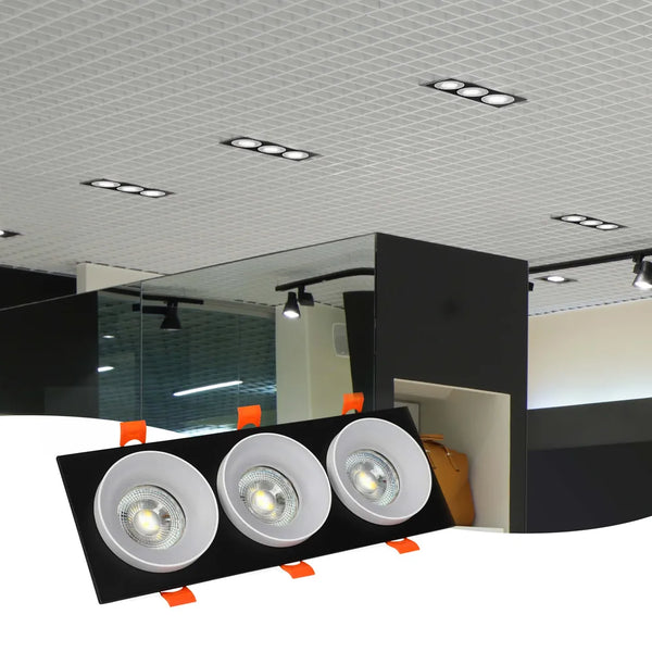 Luminaria empotrada GU10 de diseño elegante en una cocina moderna, realzando la decoración contemporánea con su iluminación eficiente y sin deslumbramiento.143-03436