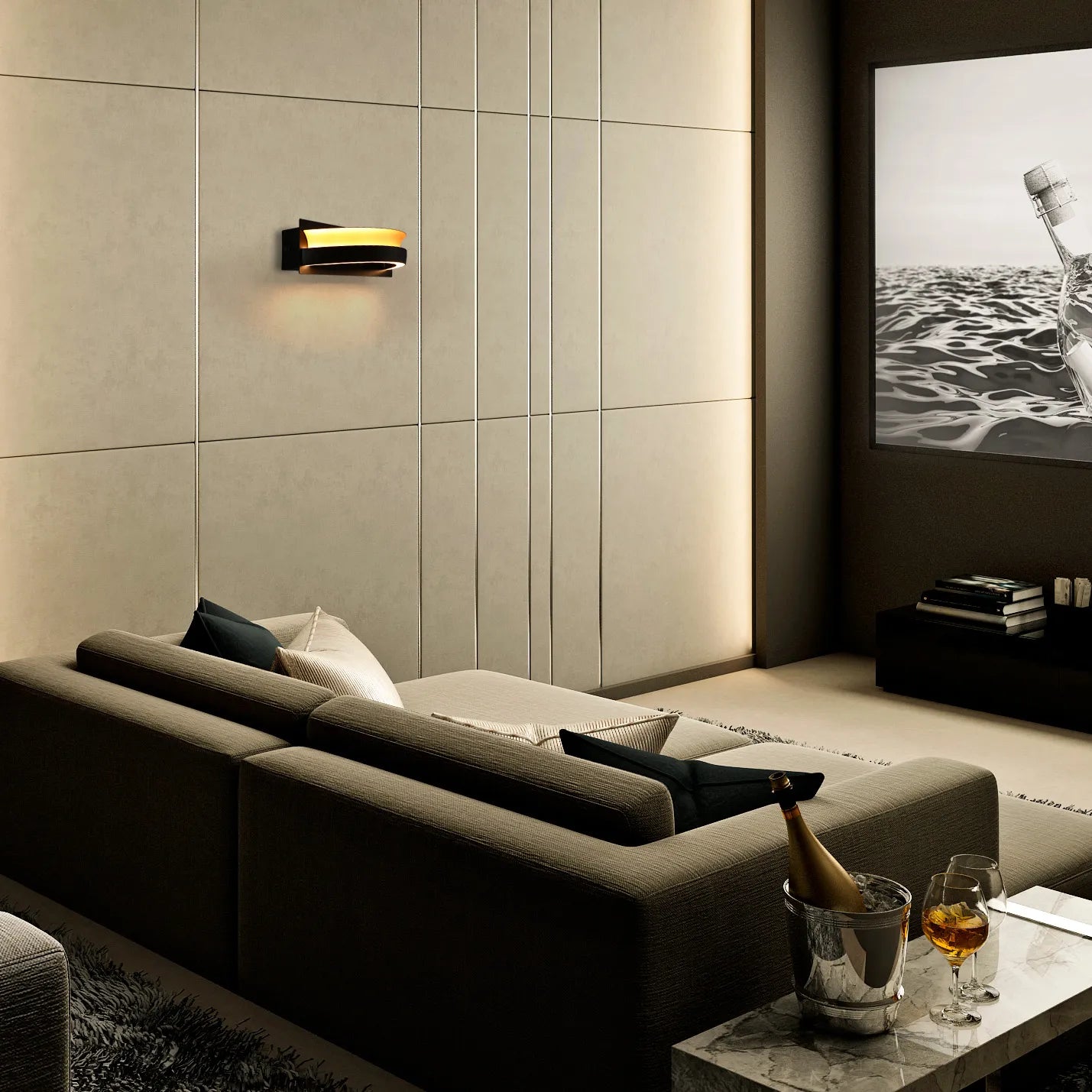 Aplique de Pared Semicircular en Capas Dorado y Negro