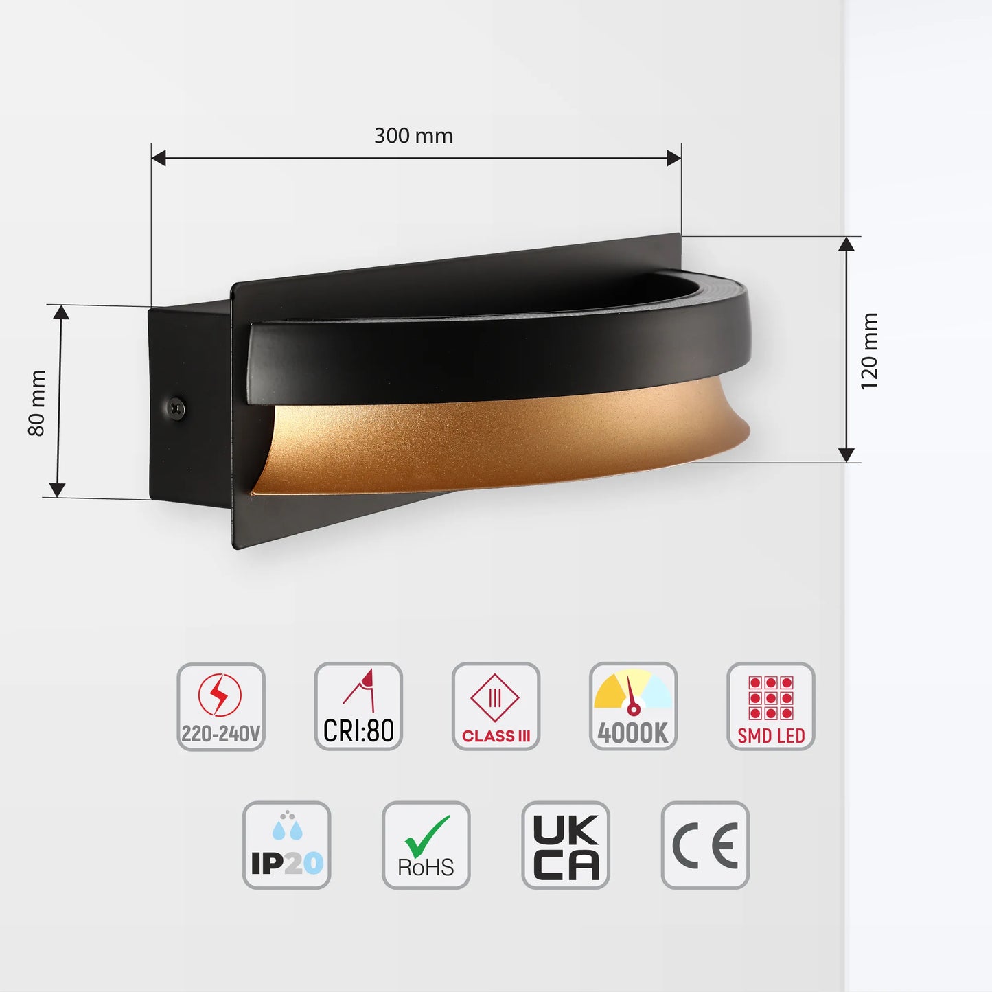 Aplique de Pared Semicircular en Capas Dorado y Negro