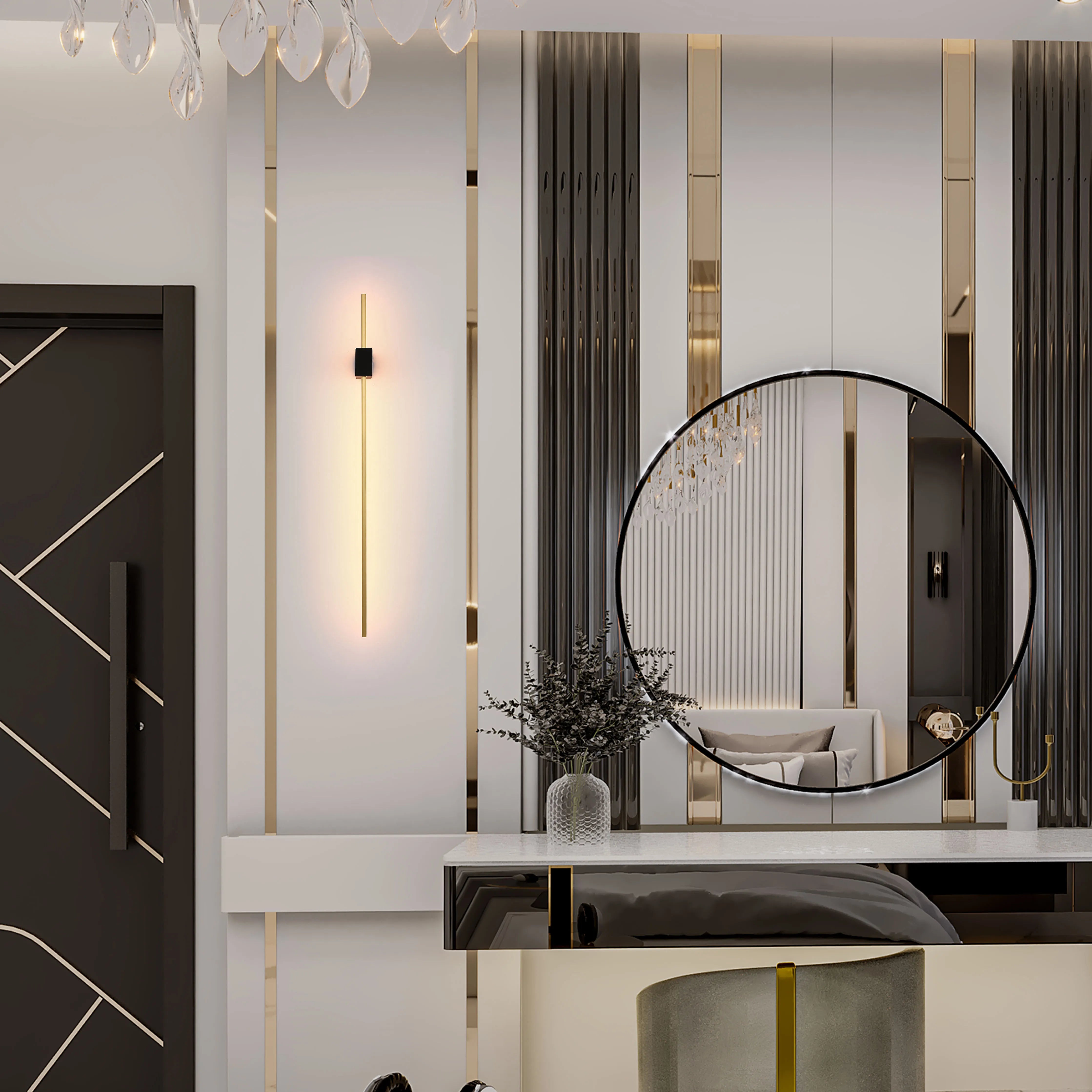 Aplique de Pared LED Aurora Slimline – Minimalista Moderno en Negro y Dorado