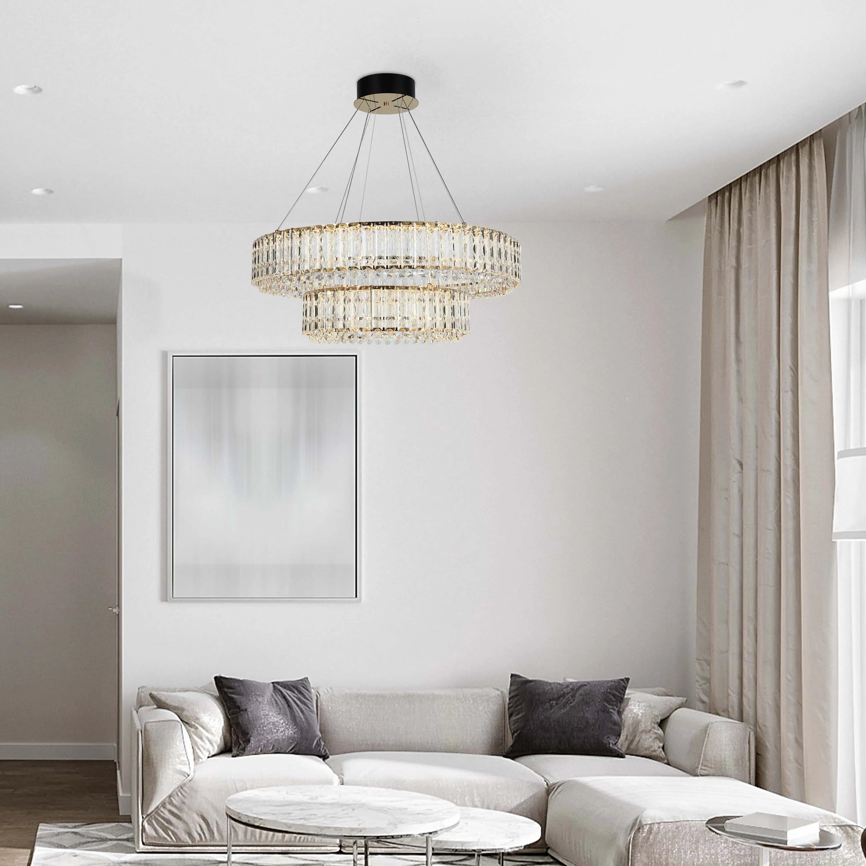 Candelabro de cristal dorado – Dos niveles circulares o un nivel ovalado