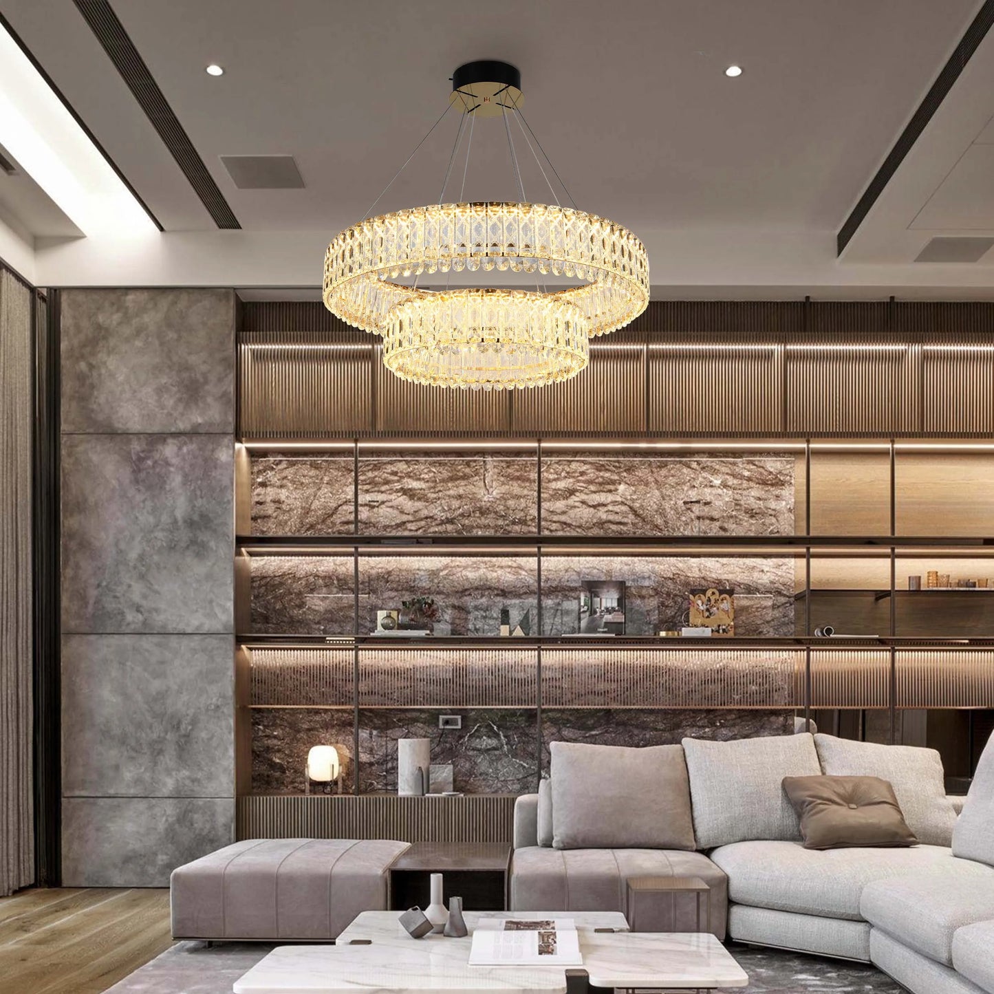 Candelabro de cristal dorado – Dos niveles circulares o un nivel ovalado
