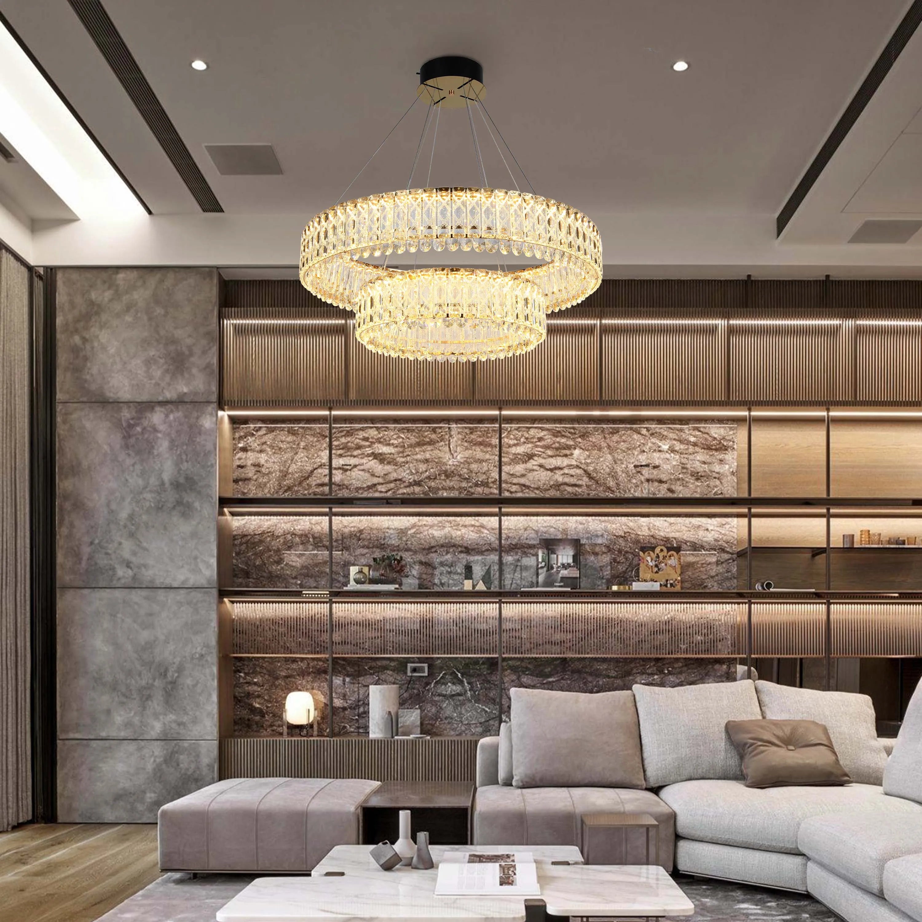 Candelabro de cristal dorado – Dos niveles circulares o un nivel ovalado