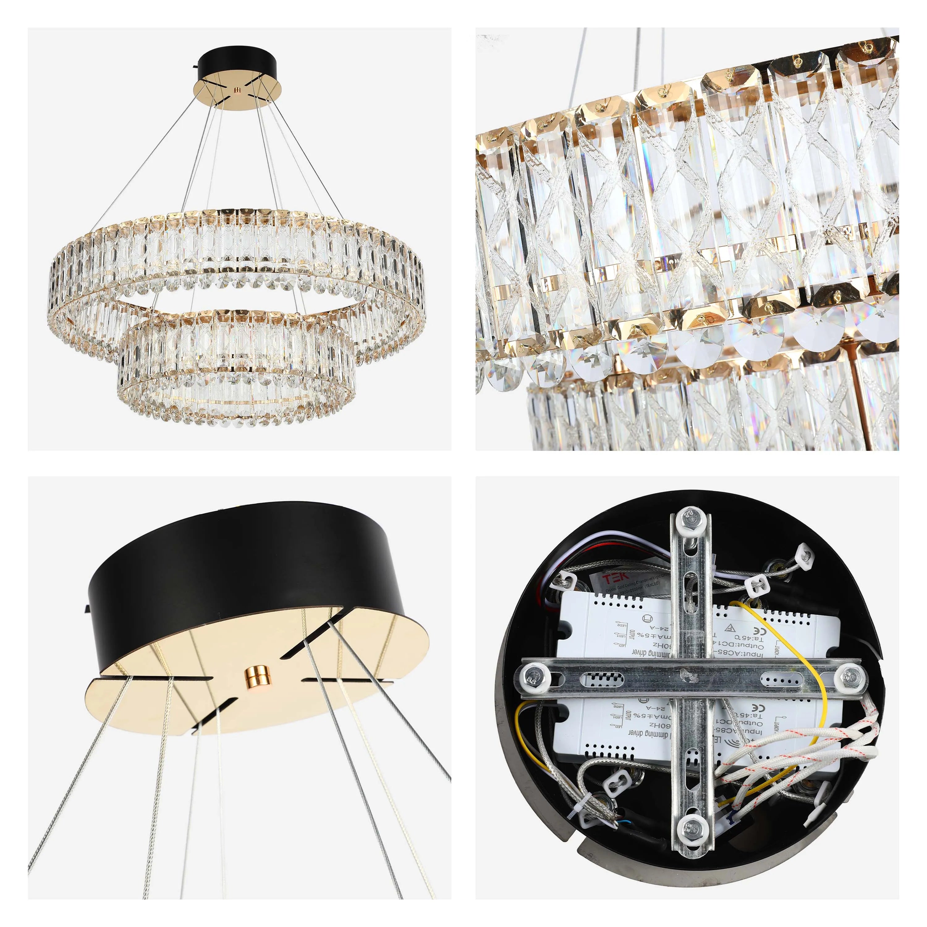 Candelabro de cristal dorado – Dos niveles circulares o un nivel ovalado