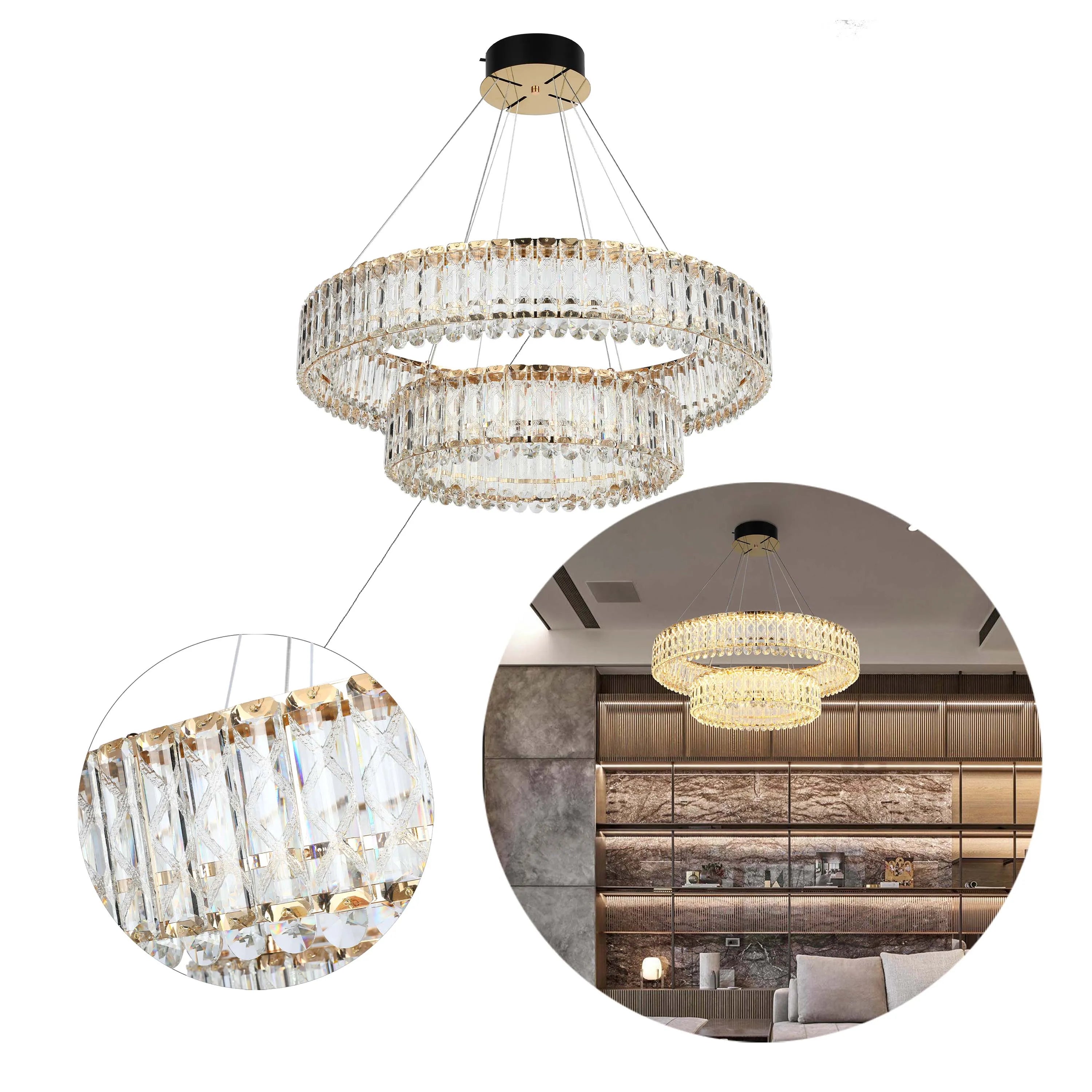 Candelabro de cristal dorado – Dos niveles circulares o un nivel ovalado