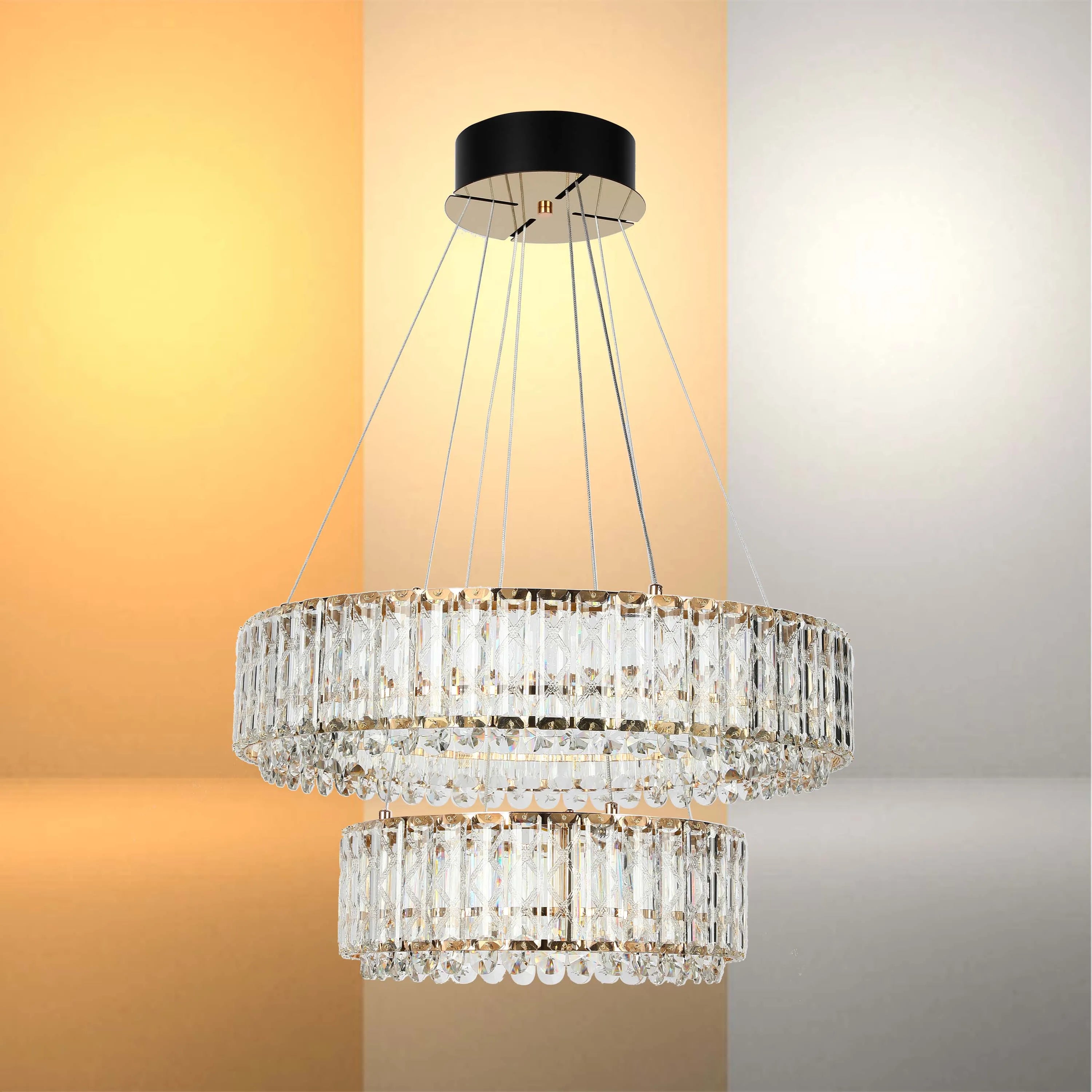 Candelabro de cristal dorado – Dos niveles circulares o un nivel ovalado
