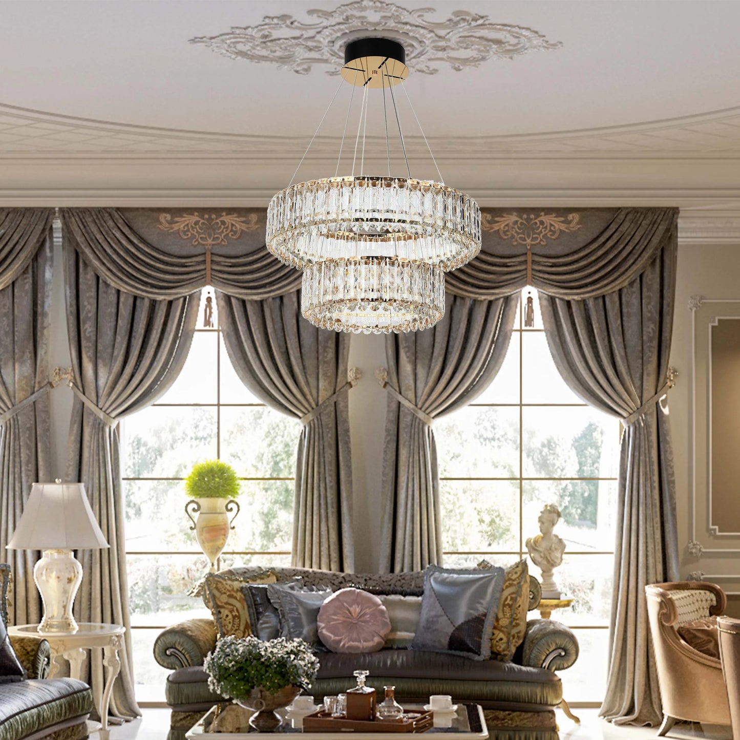 Candelabro de cristal dorado – Dos niveles circulares o un nivel ovalado