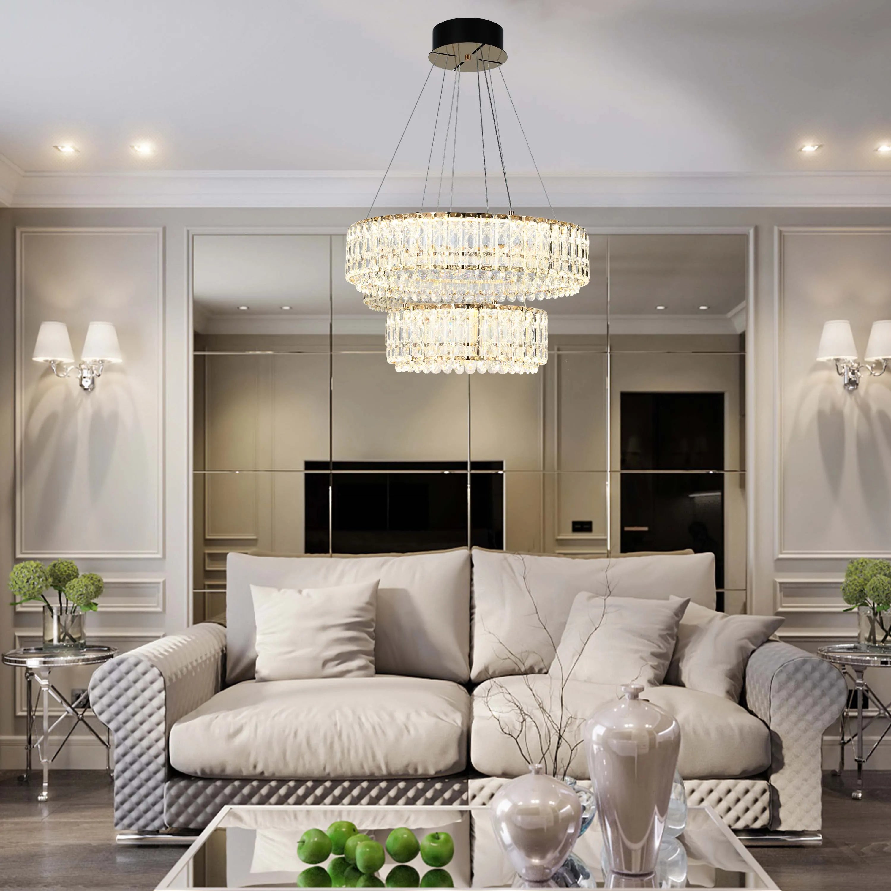 Candelabro de cristal dorado – Dos niveles circulares o un nivel ovalado