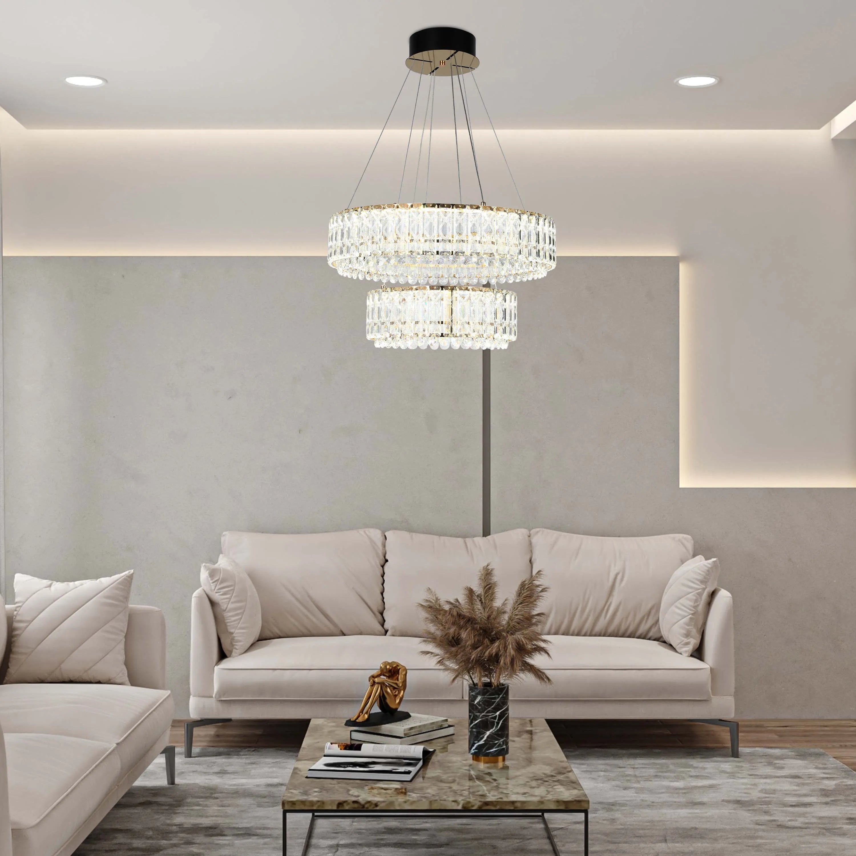 Candelabro de cristal dorado – Dos niveles circulares o un nivel ovalado