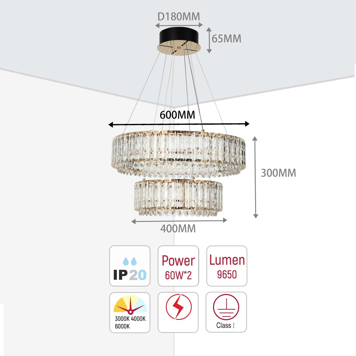 Candelabro de cristal dorado – Dos niveles circulares o un nivel ovalado