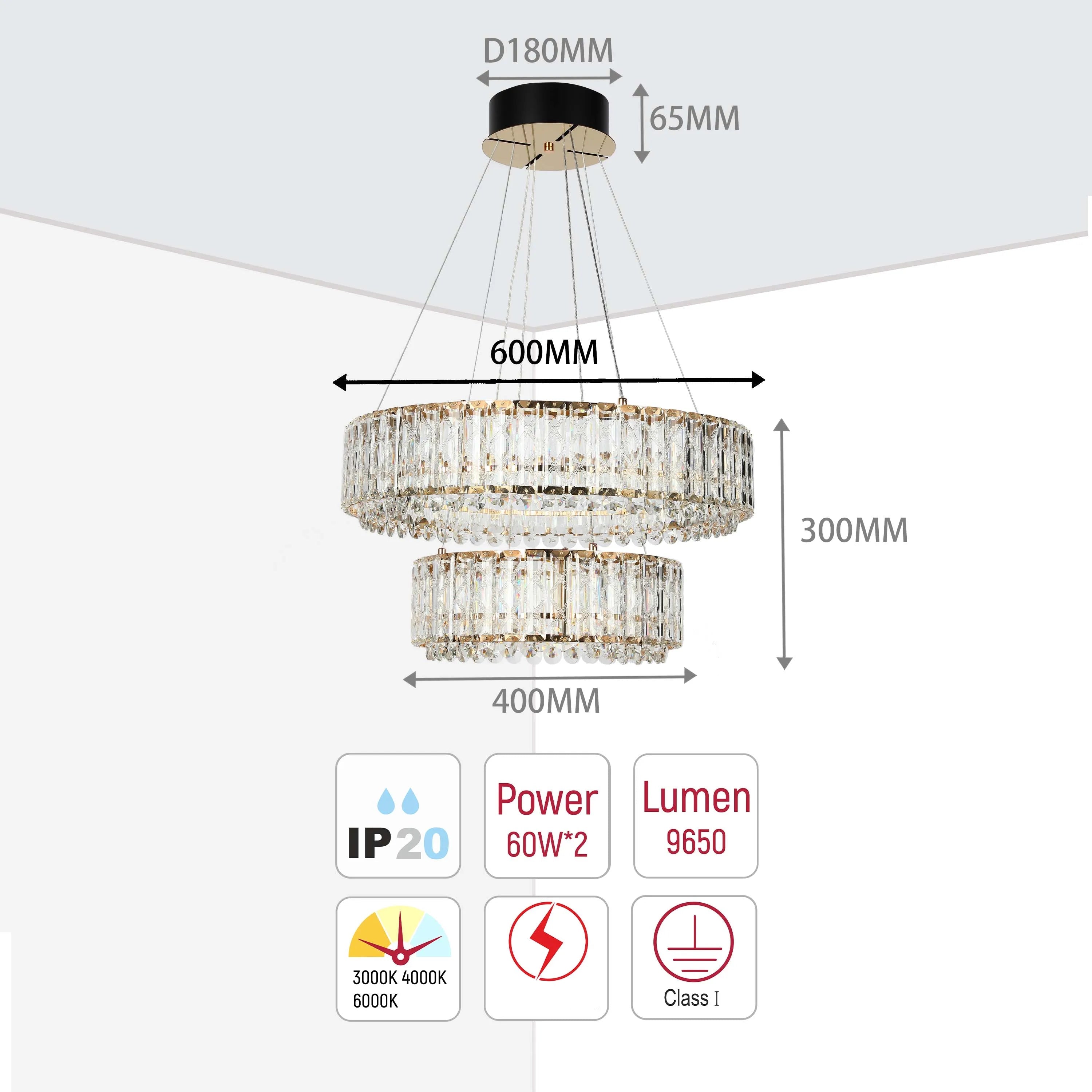 Candelabro de cristal dorado – Dos niveles circulares o un nivel ovalado
