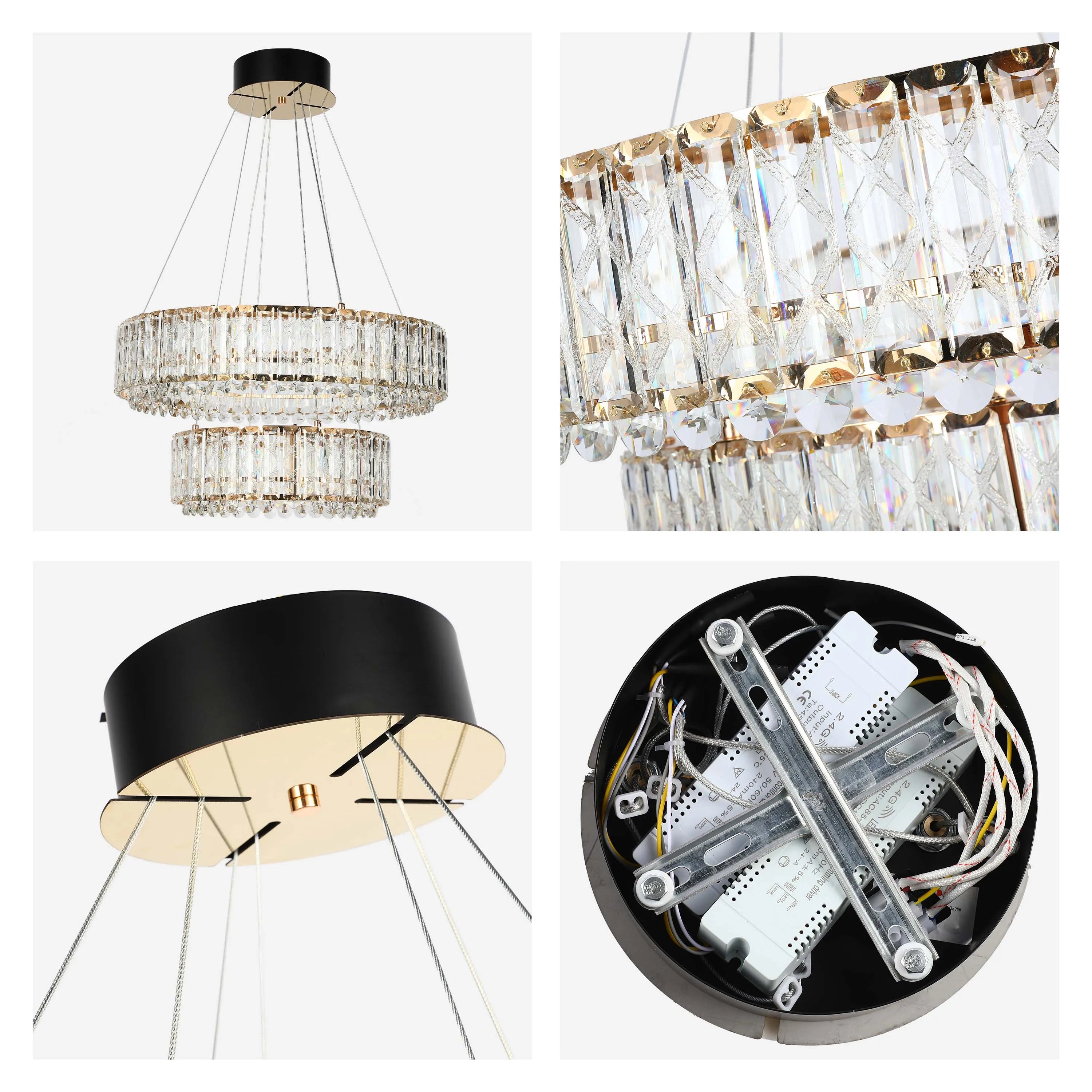Candelabro de cristal dorado – Dos niveles circulares o un nivel ovalado