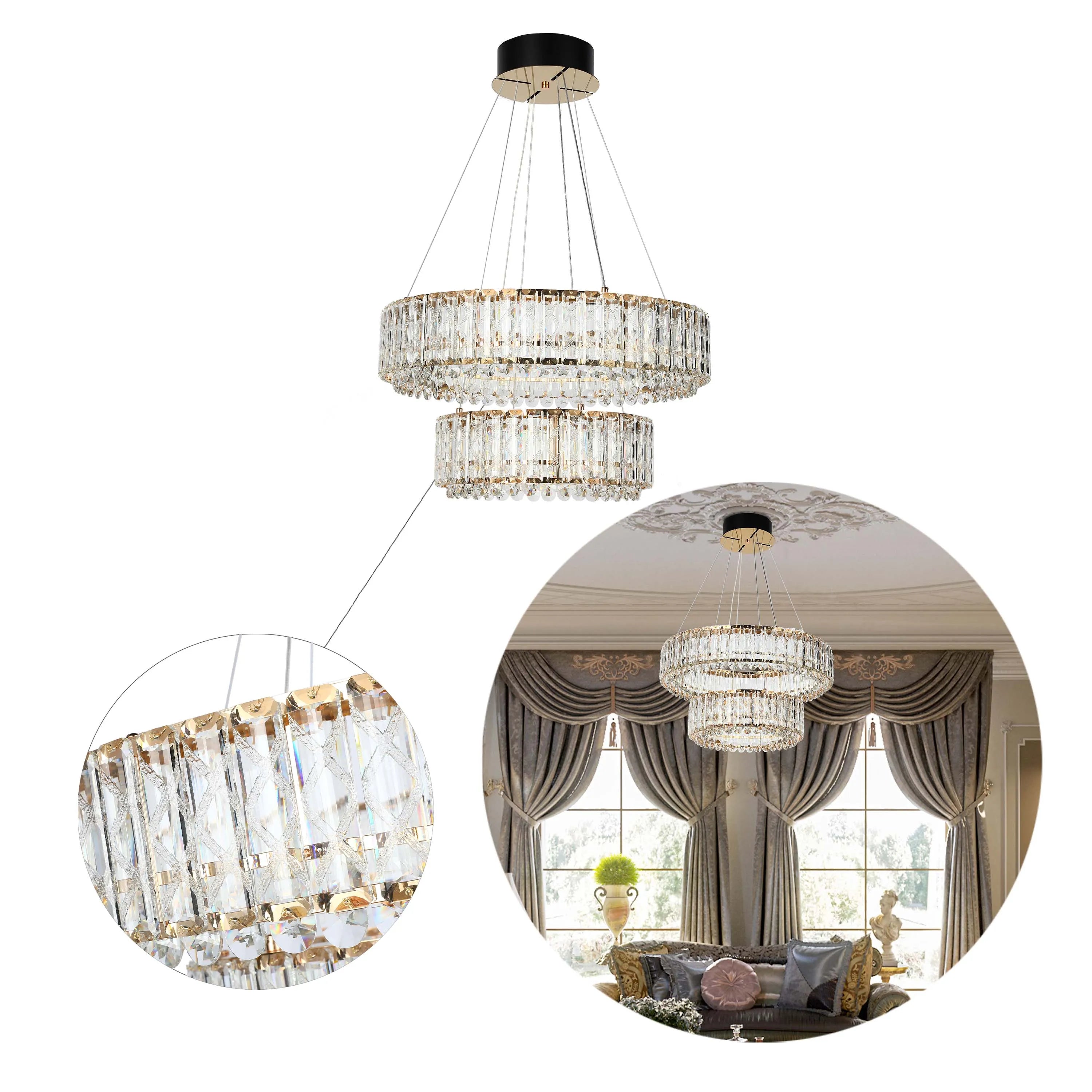 Candelabro de cristal dorado – Dos niveles circulares o un nivel ovalado