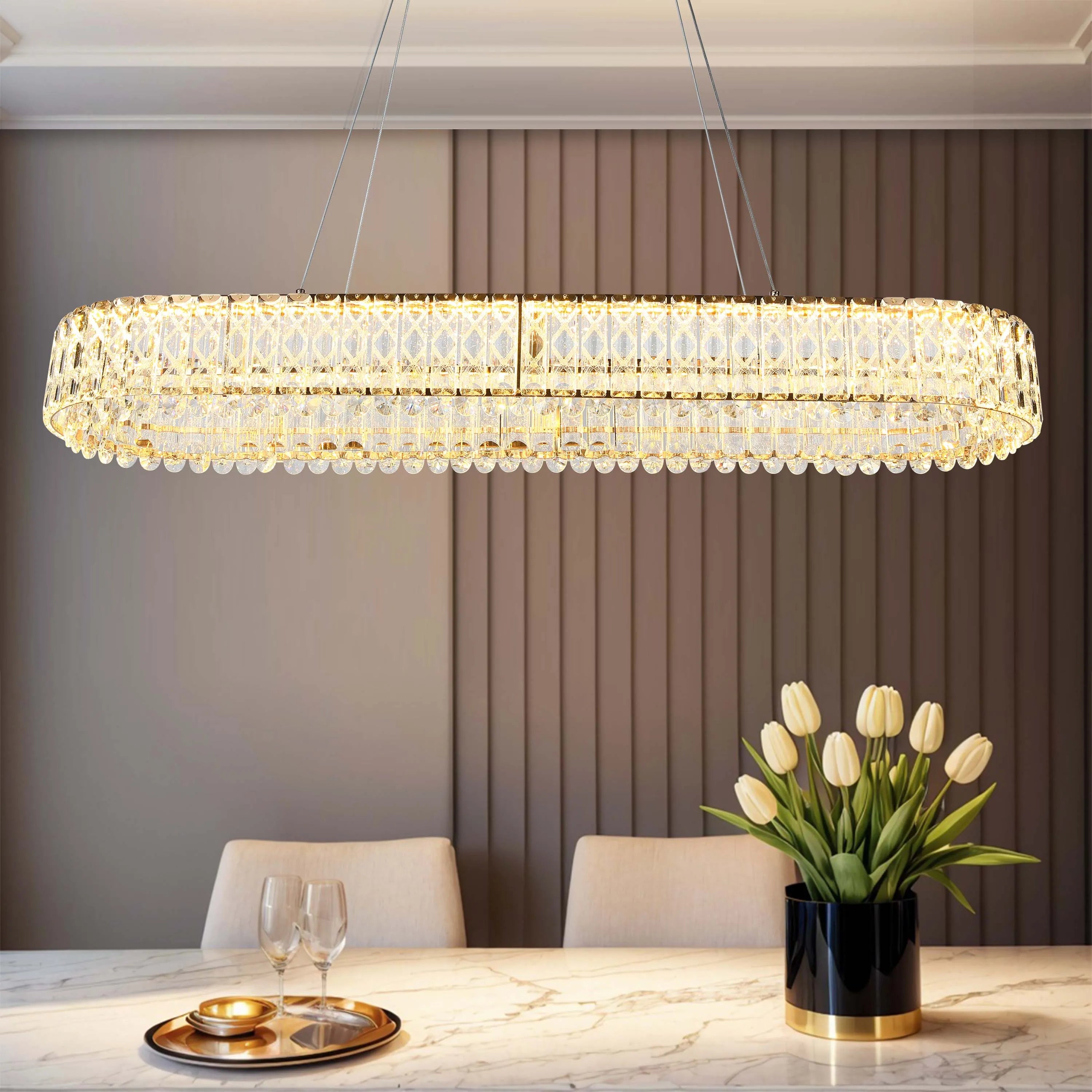 Candelabro de cristal dorado – Dos niveles circulares o un nivel ovalado