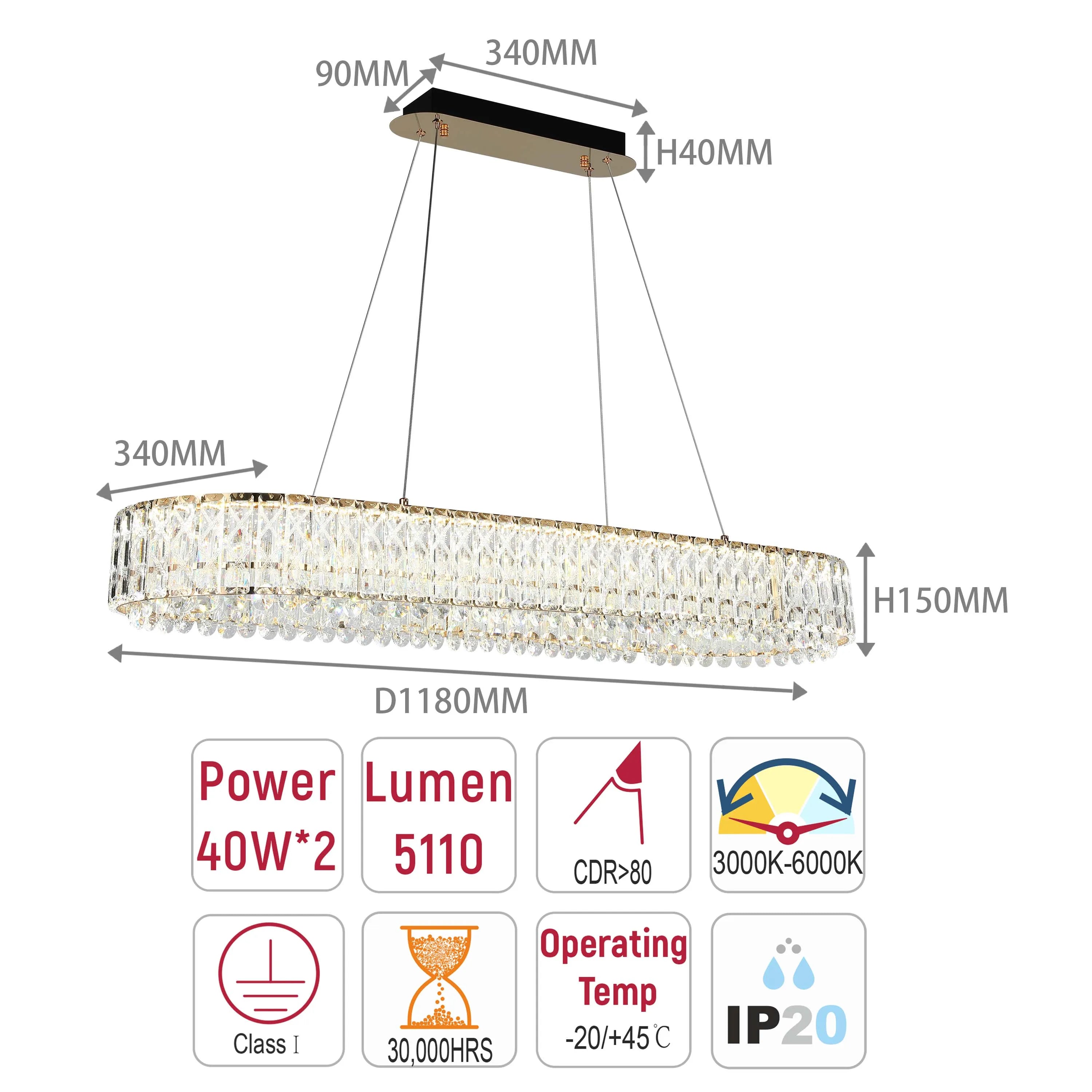 Candelabro de cristal dorado – Dos niveles circulares o un nivel ovalado