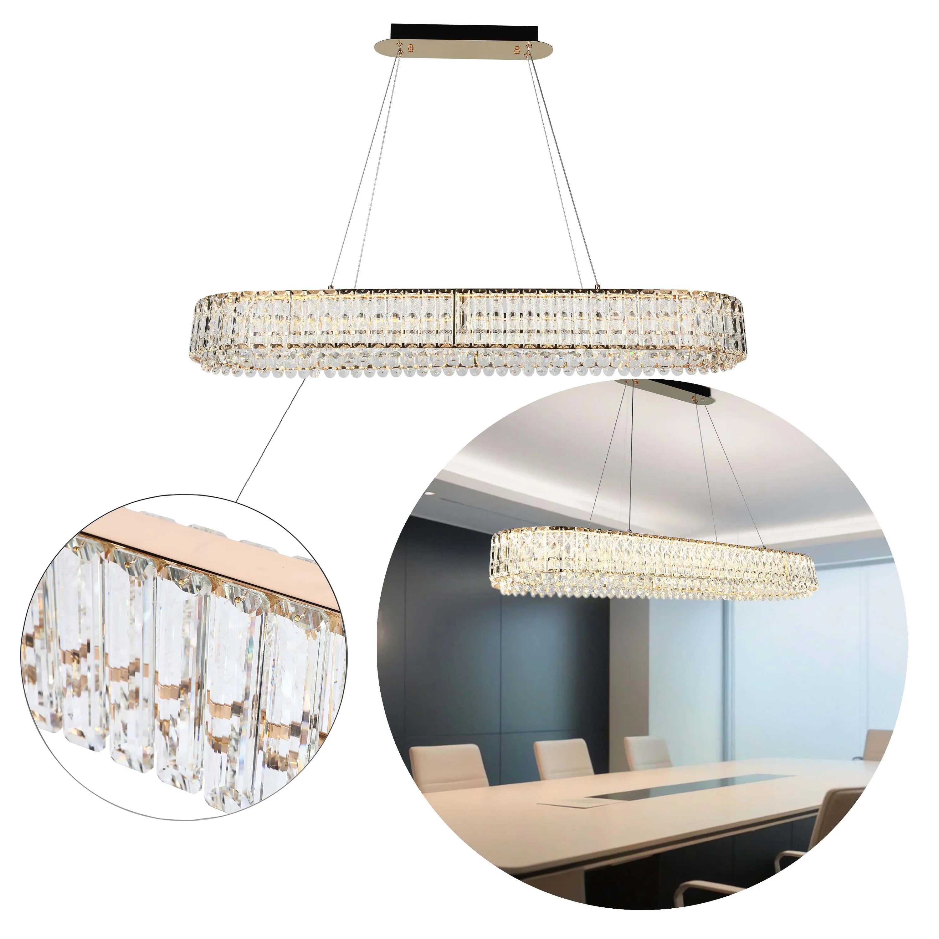 Candelabro de cristal dorado – Dos niveles circulares o un nivel ovalado