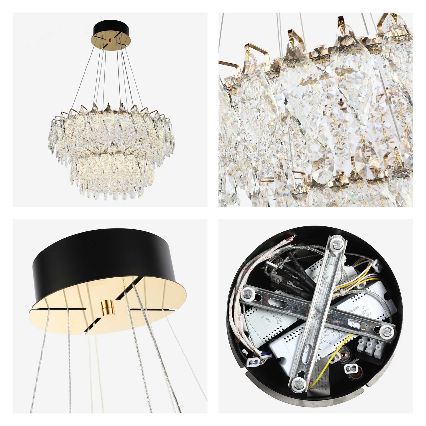 Candelabro de cristal dorado - Diseño circular u ovalado, LED SMD regulable con 3CCT, suspensión ajustable
