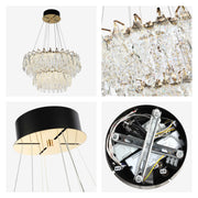 Candelabro de cristal dorado - Diseño circular u ovalado, LED SMD regulable con 3CCT, suspensión ajustable