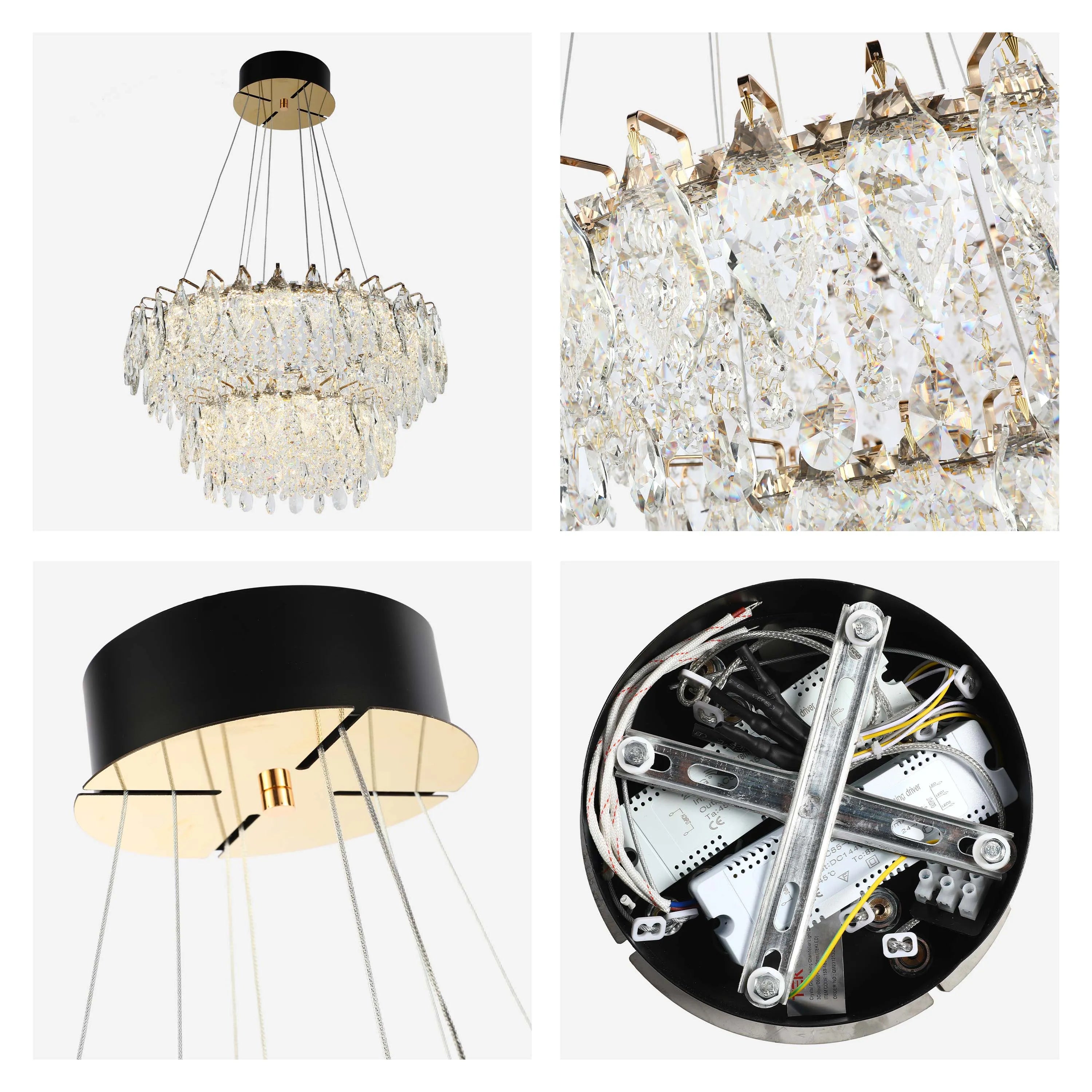 Candelabro de cristal dorado - Diseño circular u ovalado, LED SMD regulable con 3CCT, suspensión ajustable