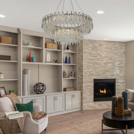 Candelabro de cristal dorado - Diseño circular u ovalado, LED SMD regulable con 3CCT, suspensión ajustable