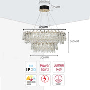 Candelabro de cristal dorado - Diseño circular u ovalado, LED SMD regulable con 3CCT, suspensión ajustable