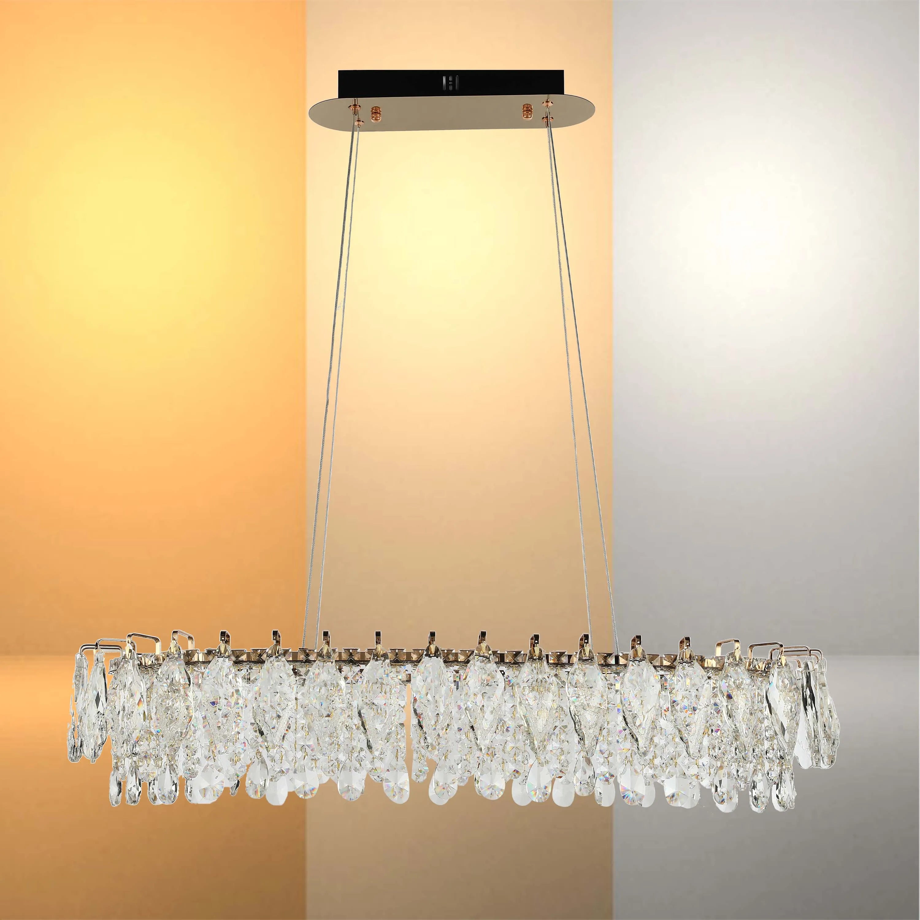 Candelabro de cristal dorado - Diseño circular u ovalado, LED SMD regulable con 3CCT, suspensión ajustable