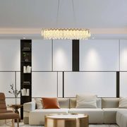 Candelabro de cristal dorado - Diseño circular u ovalado, LED SMD regulable con 3CCT, suspensión ajustable